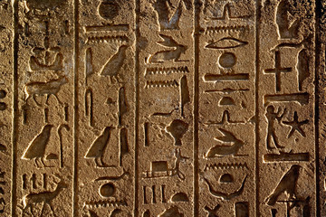 Hieroglyphs on wall at the Temple of Karnak, modern day Luxor, or ancient Thebes, Egypt