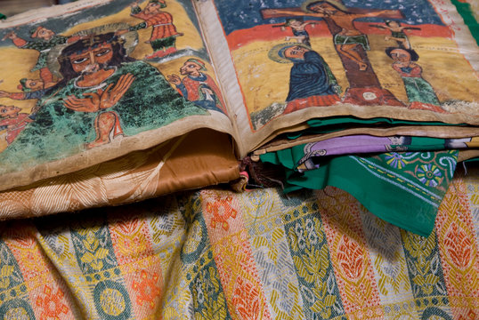 Ethiopia: Tigray Region, Axum, Church of St. Mary of Zion (adjacent to chapel said to hold Ark of Covenant), illustrated Bible