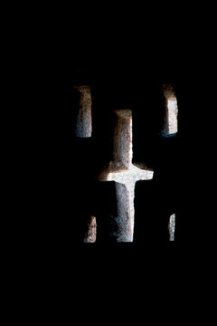 Africa, Ethiopia, Ethiopian Highlands, Eastern Amhara, Lalibela, rock-hewn church, St. George, Bet Giyorgis. Window from inside St. George.