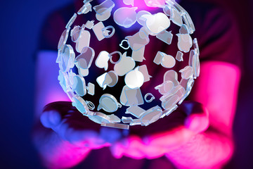 touching global network and data exchanges over the world 3D rendering