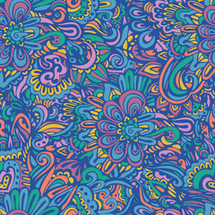 Fototapeta na wymiar Doodle vintage vector ornamental seamless pattern colorful