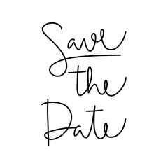 Save the date hand lettering on white background