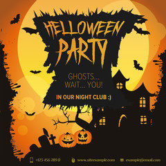 Happy Halloween sale banner. Set of vector design elements.