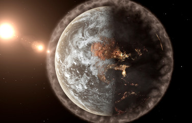 Polluted Earth concept with thick pollution as a haze covering the planet