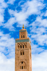 Fototapeta na wymiar Minaret of the Koutoubia Mosque, Marrakesh, Morocco.