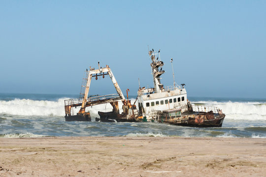 Africa, Namibia, Skeleton Coast Park, Henties Bay. Stranded shipwreck Ziela.