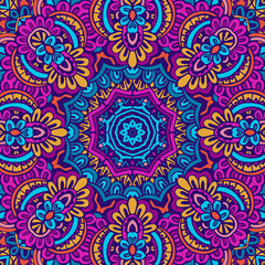 Indian floral paisley medallion pattern with mandala in handdrawn doodle style