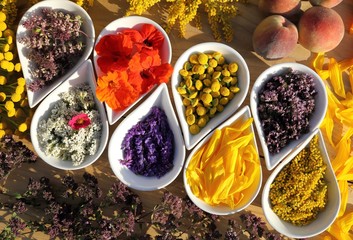 Herbs and flowers.