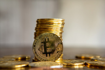 stack of bitcoins on a background