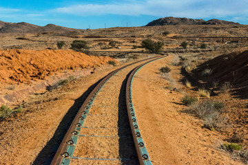 Railway tracks through southern Namib Desert, Karas Region, Namibia