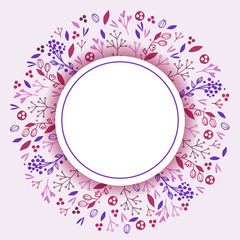 Wreaths leaves and flowers banner vector ilustration. Bloom of plant with place for text. Wreath branches with blossom for wedding, romantic decor, greeting or invitation card.