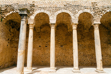 Colonnade room of Licinian Baths, Dougga Archaeological Site, UNESCO World Heritage Site, Tunisia, North Africa