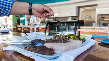 Preparing food in restaurant