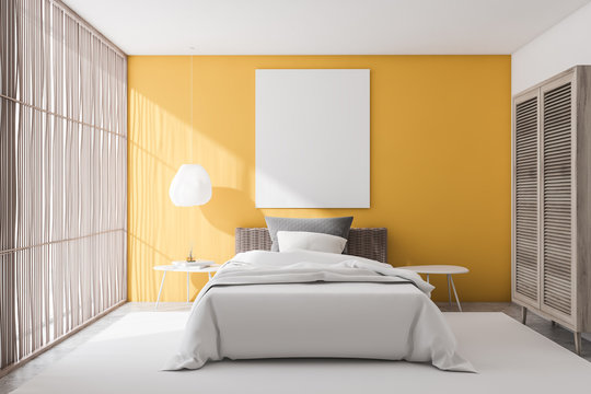 Yellow Bedroom Interior With Poster