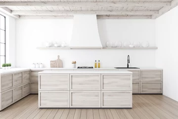 Foto op Canvas White kitchen interior with island © ImageFlow