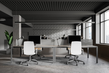 Fototapeta premium Gray open space office interior, geometric pattern