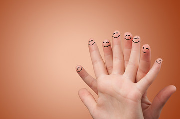 Happy face fingers hugs each other
