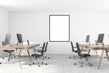 White office interior with vertical poster