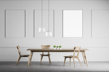 White dining room with mock up poster