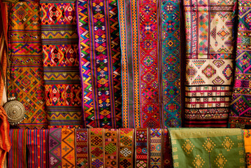 Bhutan fabrics for sale, Bhutan - obrazy, fototapety, plakaty
