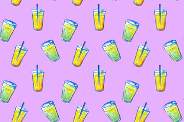 a glass of delicious coctail drink juice with beautiful background, seamless pattern. Summer, beach alcohol