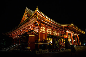 Fototapeta na wymiar SENSOJI TEMPLE, JAPAN - APRIL 25 ,2016: The Kaminarimon (Thunder Gate), the gate of Sensoji Temple and the symbol of Asakusa at Night , Tokyo, Japan. April 25 2016