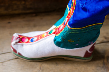 Close-up a colorful traditional shoe, Bhutan