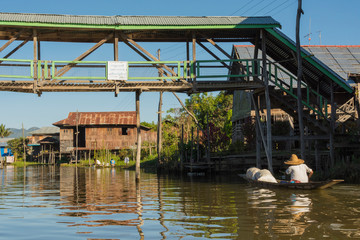 Fototapeta premium Myanmar. Shan State. Inle Lake. Farmer takes their produce to market.