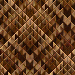 Carved geometric pattern on wood background seamless texture, diagonal stripes, cross pattern, 3d illustration