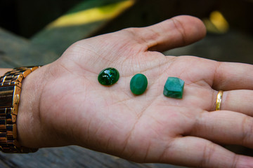 Myanmar. Mandalay. Jade market. Jade stones at different stages of the polishing process.