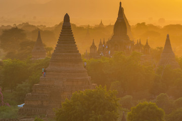 Myanmar. Bagan. Temples at sunset.