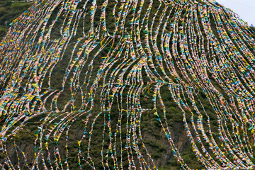 Praying flags covered the hillside, Ganbao Tibetan Village, Ngawa Tibetan and Qiang Autonomous Prefecture, western Sichuan, China