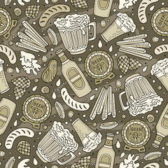 Cartoon cute hand drawn Beer fest seamless pattern