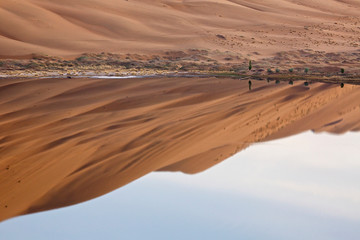 China, Inner Mongolia, Badain Jaran Desert. Desert and sky reflected in lake. Credit as: Ellen Anon / Jaynes Gallery / DanitaDelimont.com