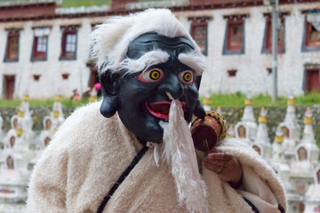Mask dance performance at a Buddhist festival, Juli Temple, Xinduqiao, western Sichuan, China