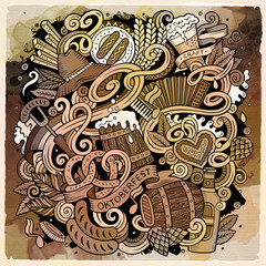 Cartoon doodles Beer fest illustration. Oktoberfest funny picture