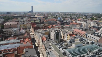 Wroclaw, Poland main square Rynek aerial drone panorama cityscape