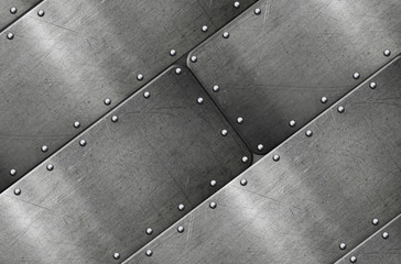 Brushed metal plate with rivets polished steel texture