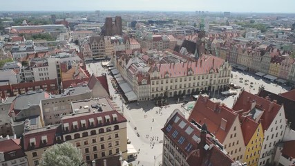 Wroclaw, Poland main square Rynek aerial drone panorama cityscape