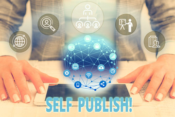 Word writing text Self Publish. Business photo showcasing writer publish piece of ones work...