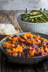 Spicy Szechuan Chicken with Green Beans and Rice