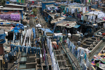 India, Mumbai (aka Bombay). Famous Dhobi Ghat, known the largest outdoor laundry in the world.