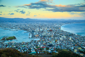 HAKODATE, HOKKAIDO, JAPAN on OCTOBER 27,2018: Fantastic views of Hakodate city from Mount Hakodate.One of Japan's three best night views.