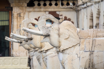 India, Rajasthan, Udaipur. Elephant sculptures.