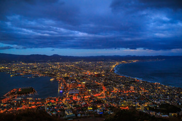 HAKODATE, HOKKAIDO, JAPAN on OCTOBER 27,2018: Fantastic views of Hakodate city from Mount Hakodate.One of Japan's three best night views.
