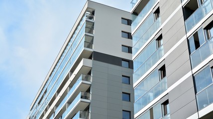 Contemporary residential building exterior in the daylight. 