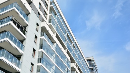 Contemporary residential building exterior in the daylight. 