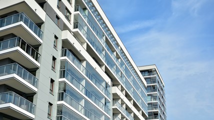 Contemporary residential building exterior in the daylight. 