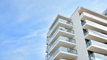 Contemporary residential building exterior in the daylight. 