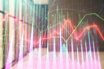 Double exposure of financial graph on empty room interior background. Forex market concept.